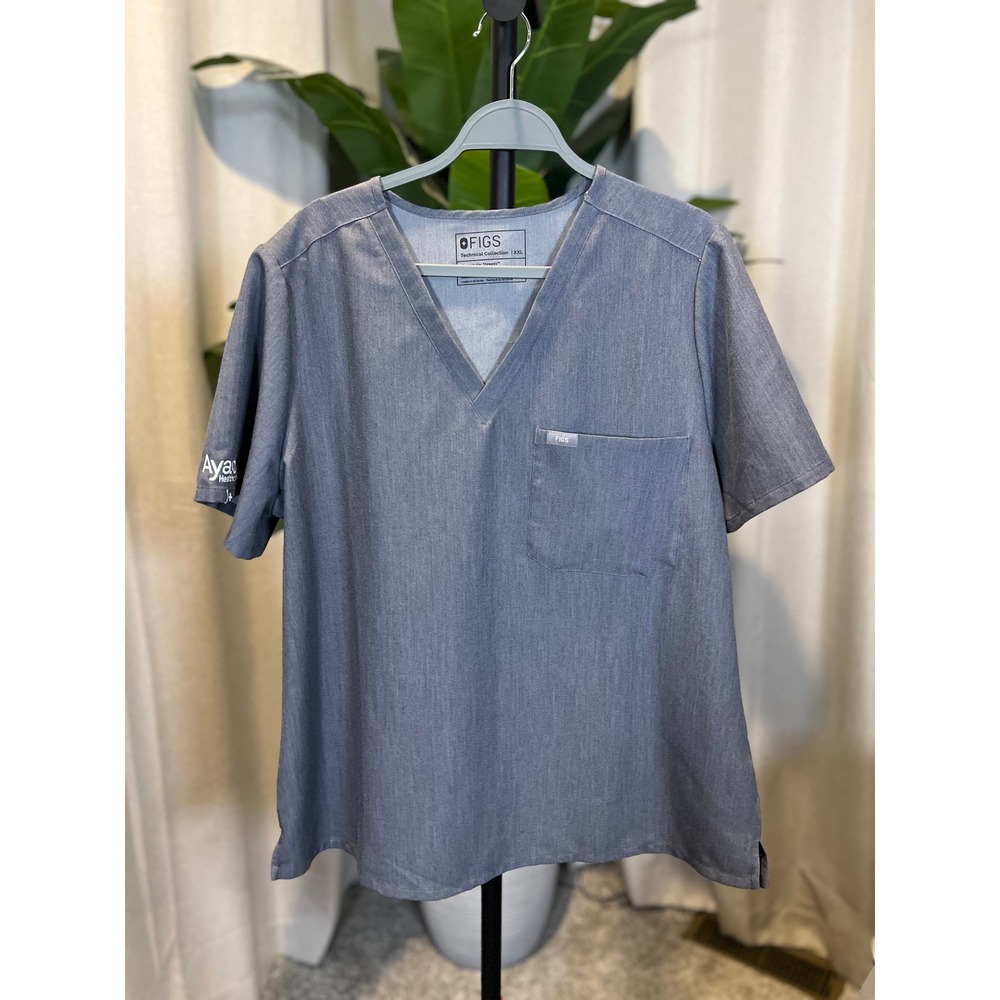 FIGS Technical Collection V-Neck Scrub Top XXL Heather Blue Grey Aya Healthcare